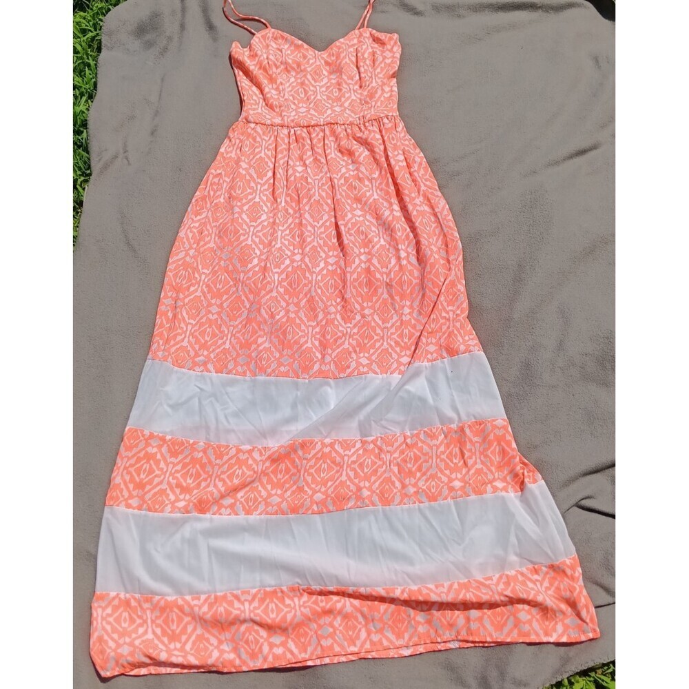 Vtg Dresscode LA Medium Salmon Pink Maxi Spaghetti Strap Romantic Flowy Sundress